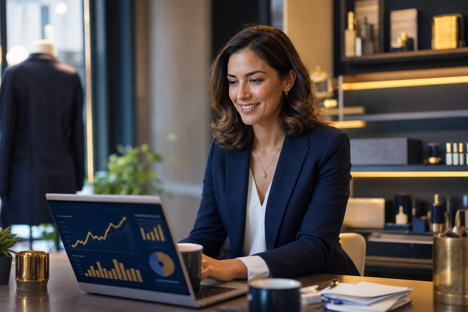Small business owner reviewing SaaS tools